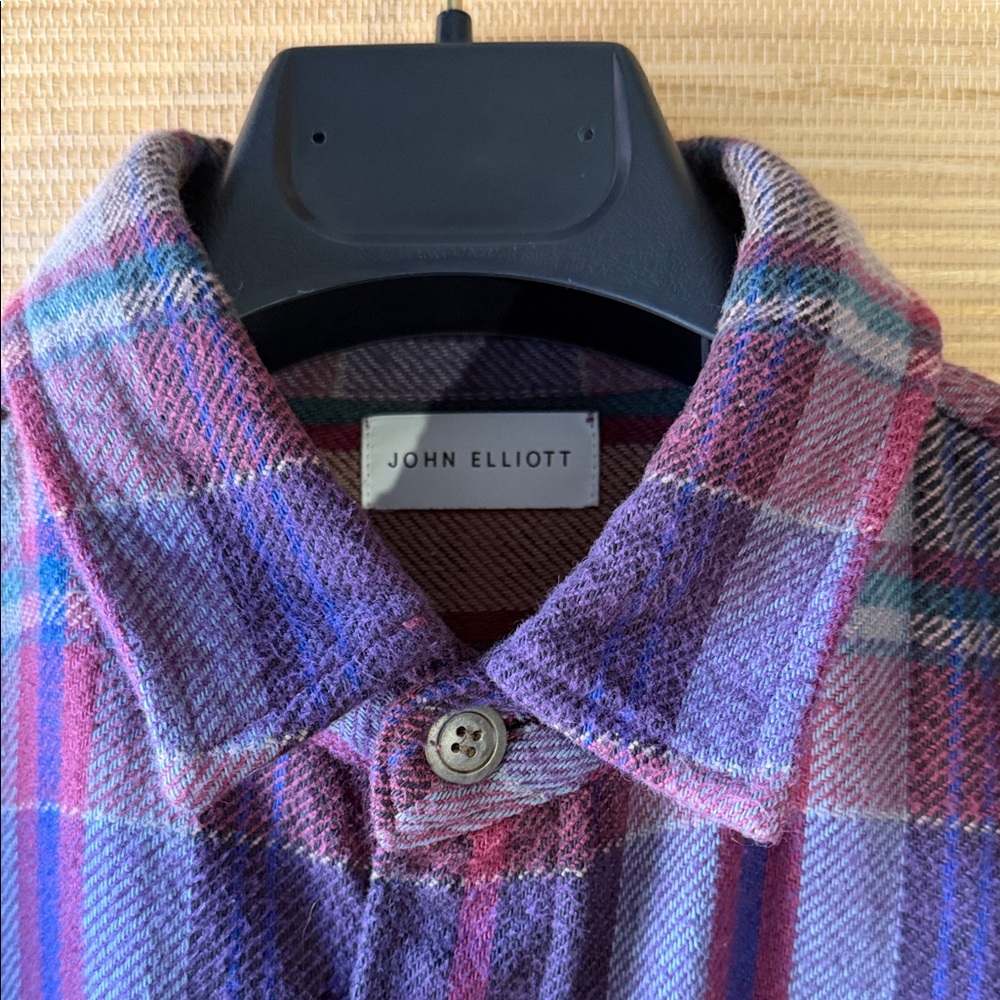 John Elliott Plaid Button-Down Shirt in Purple and Red - Picture 3 of 11